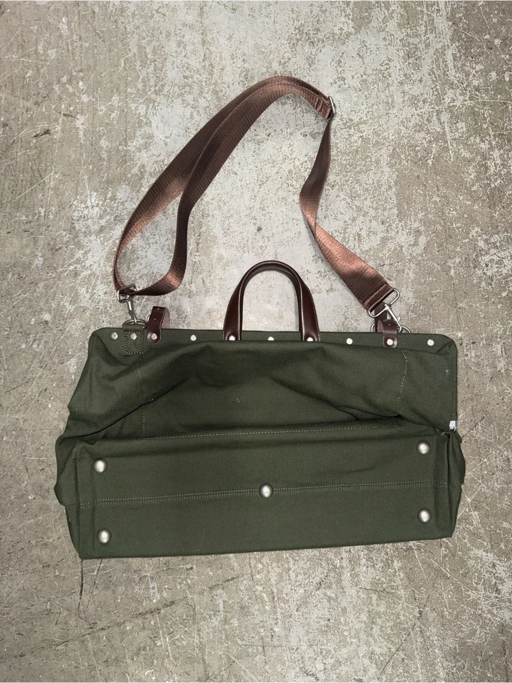 Line of Trade Olive Canvas Travel Duffel with Leather Trim